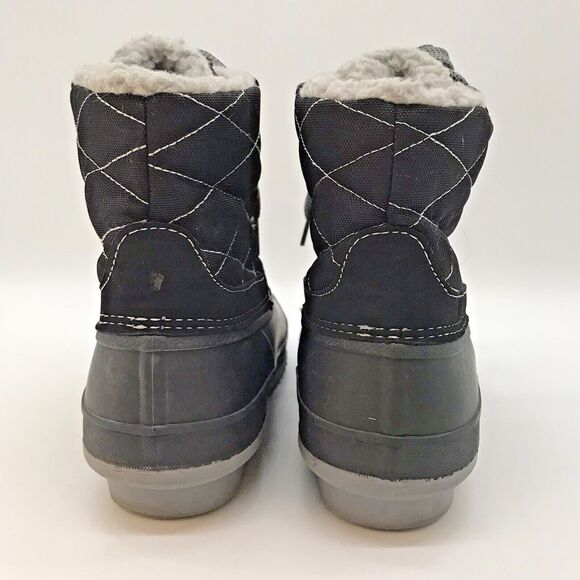 Khombu Rain Boots Women’s 8 Black & Gray Waterproof Faux Fur Lined Winter Shoes - Picture 4 of 11